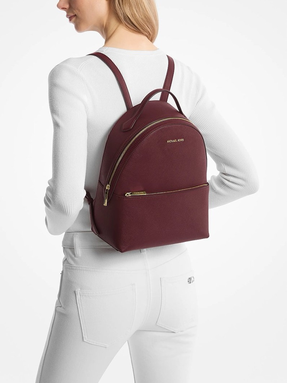 Michael Kors Burgundy Vegan Leather Backpack